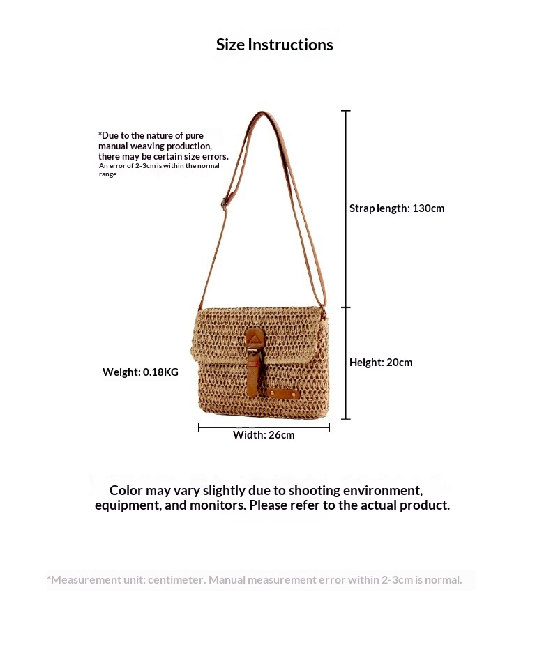 Boho Woven Paper Straw Adjustable Flap Shoulde Crossbody Bag