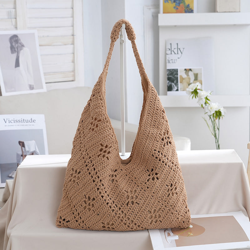 Women Daisy Flower Straw Woven Portable Shoulder Beach Vacation Bag