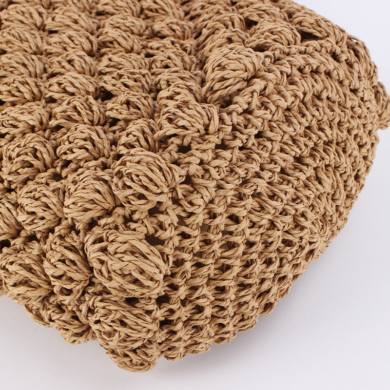 Women Cylindrical Paper Rope Woven Bucket Beach Vacation Handbag