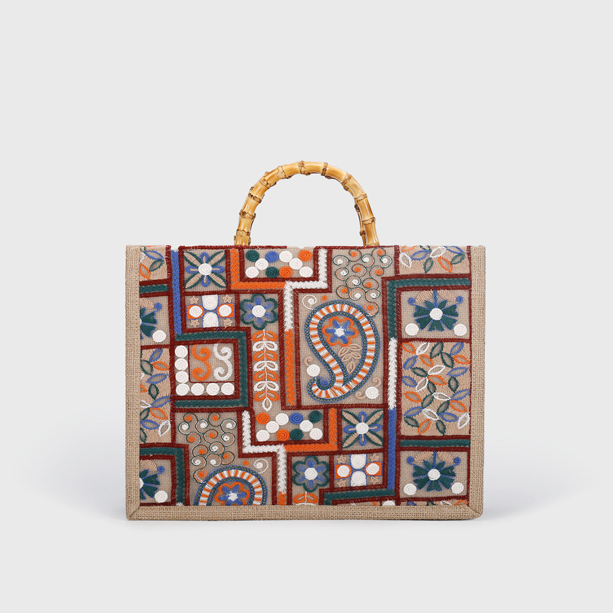 Women Bamboo Woven Straw Tote Bag, Sequin Large Capacity Handbag