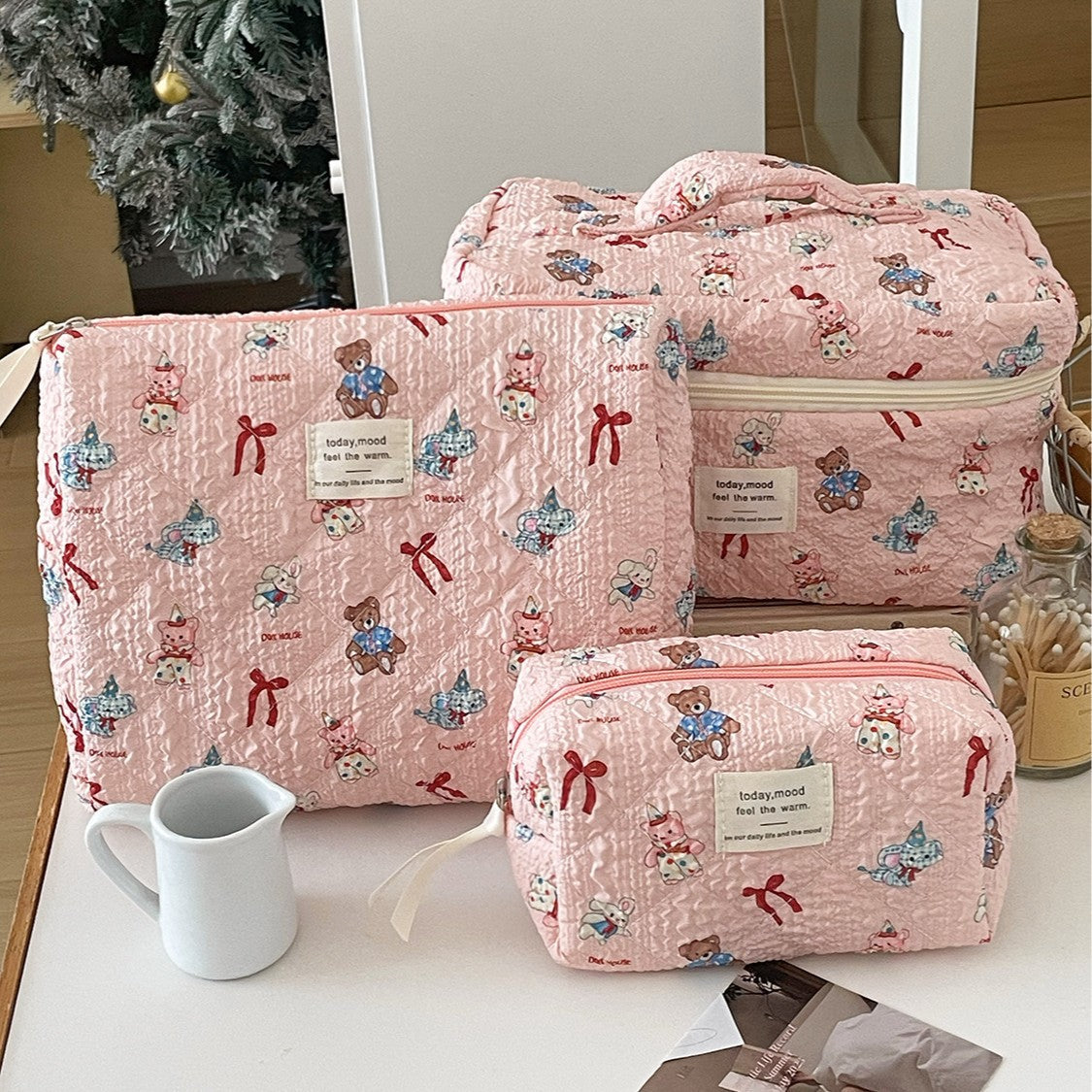 Multi-Pattern Palace Quilted Cosmetic Clutch and Octagonal Set