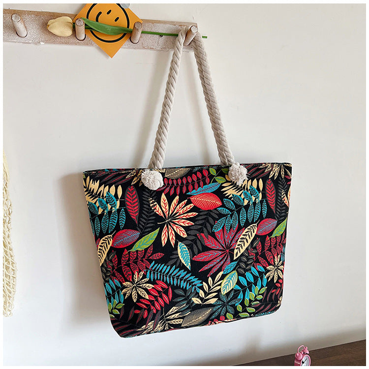 High-End Ethnic Canvas Hemp Rope Armpit Tote