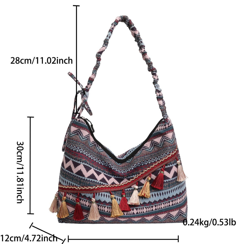 Women 2026 New Fashion Ethnic Jacquard Tassel Large Crossbody Bag