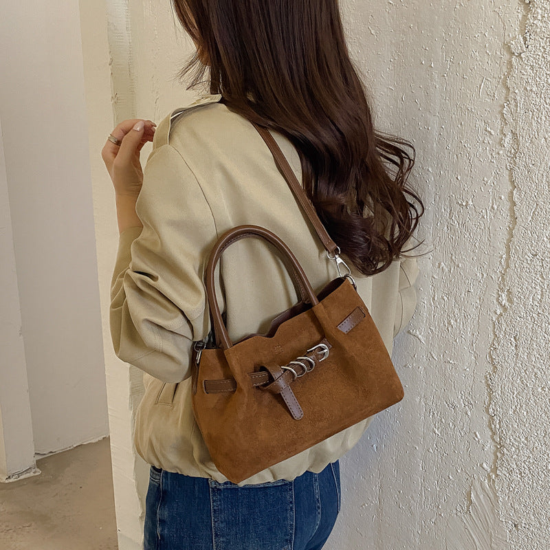 Elegant Suede Mini Handbag with Buckle Detail