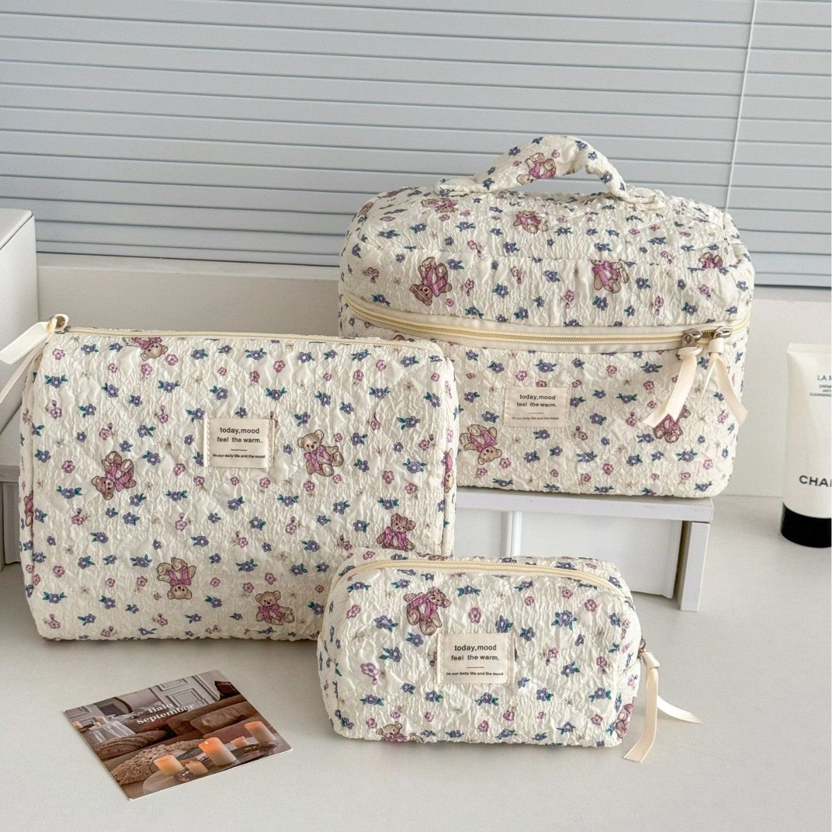Multi-Pattern Palace Quilted Cosmetic Clutch and Octagonal Set