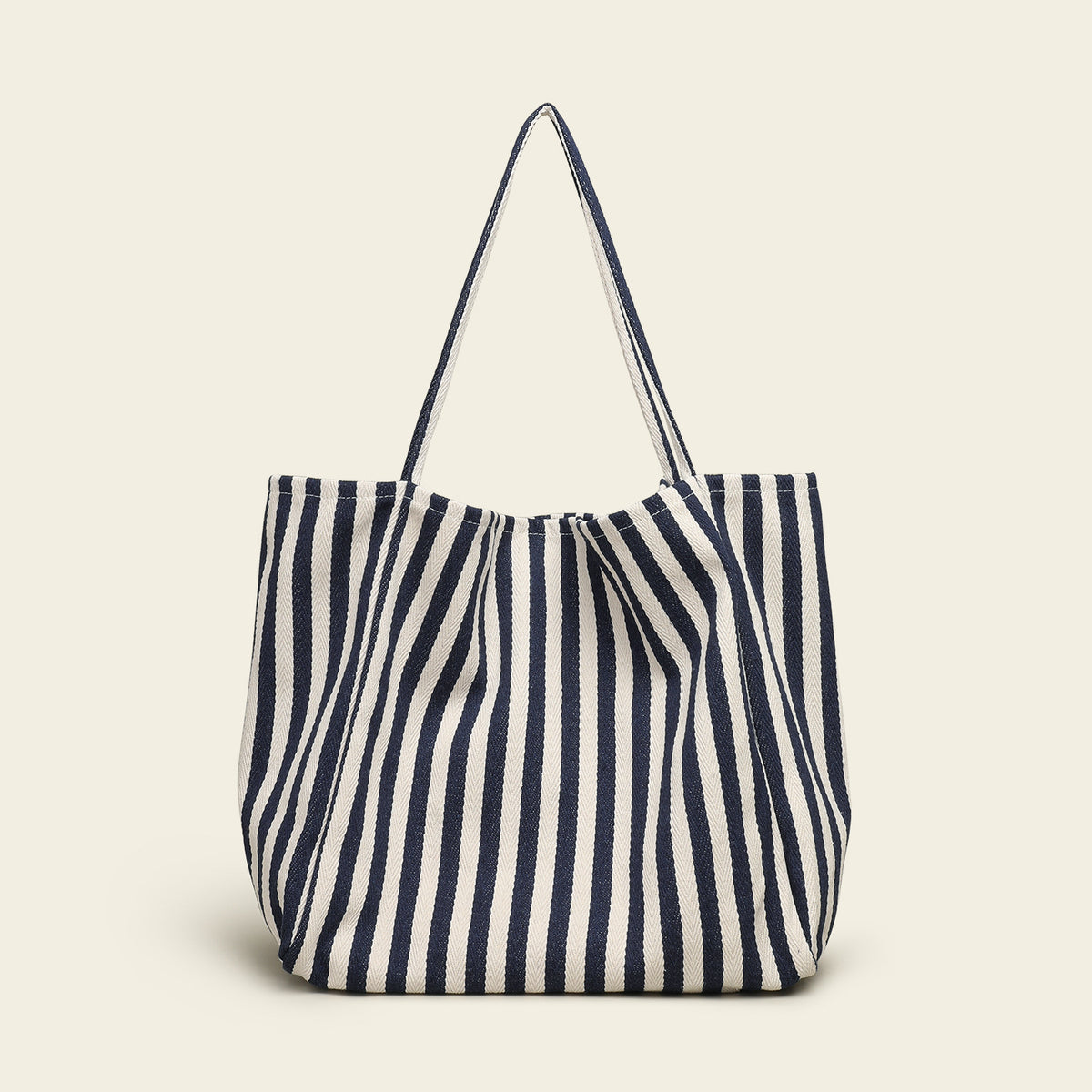 Contrast Stripe Large Capacity Soft Canvas Tote Bag