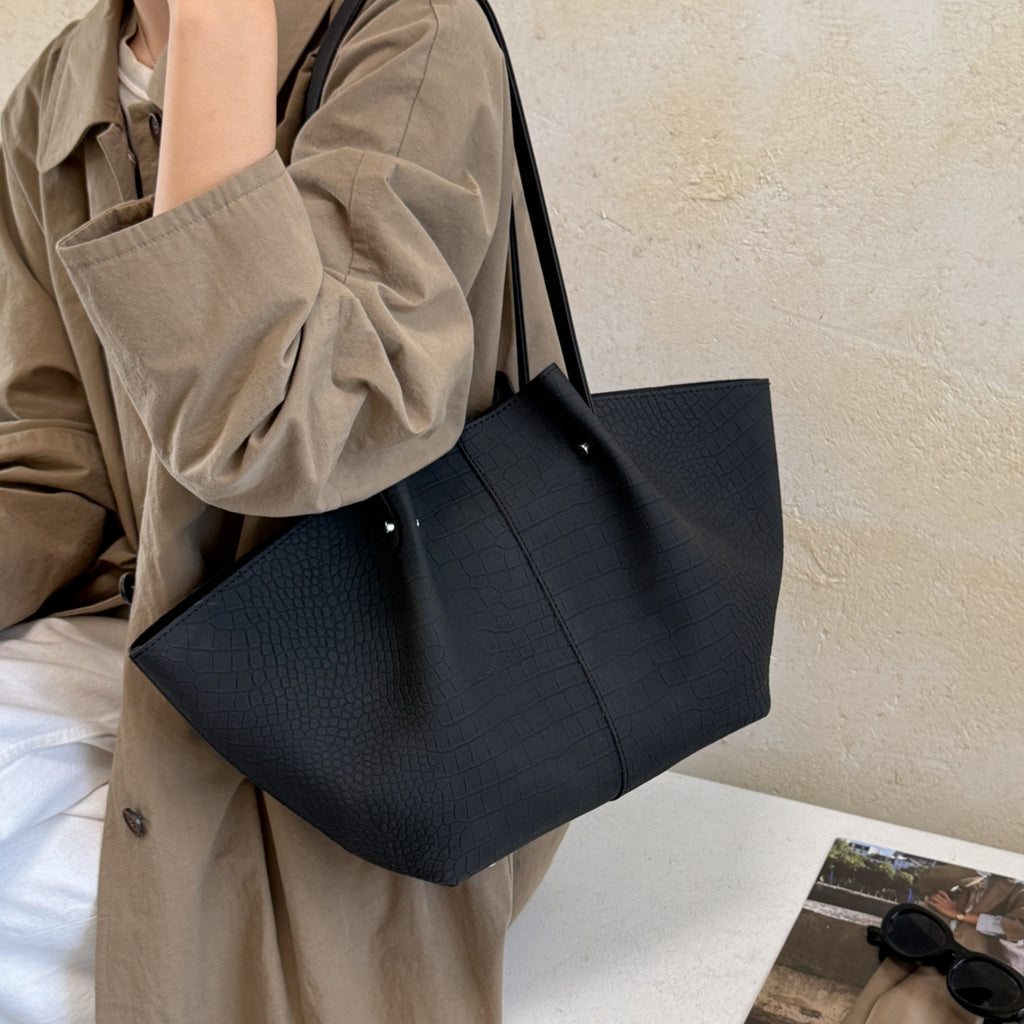 Vintage Croc Embossed PU Leather Oversized Tote Bag