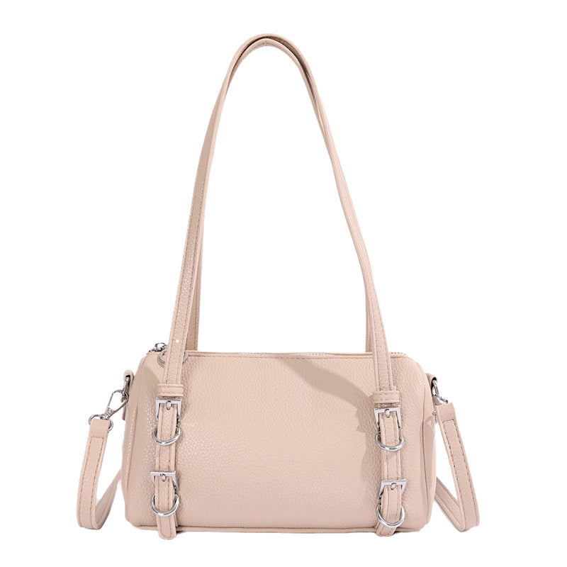 Vintage Barrel Bag with Double Buckle Accents