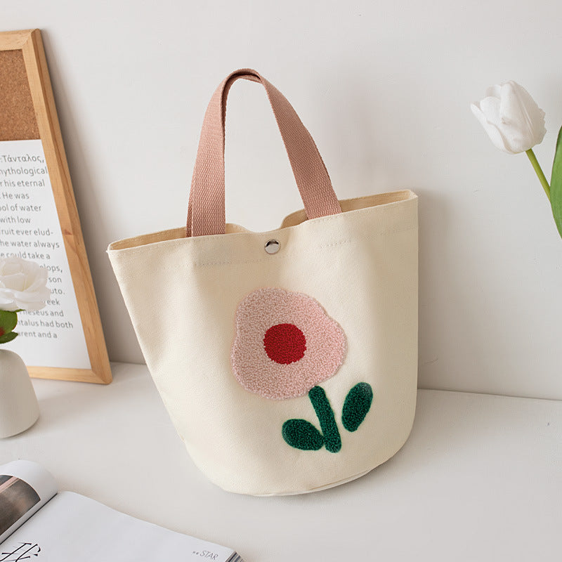 Women Embroidered Canvas Large Lunch Handheld Streetwear Bag