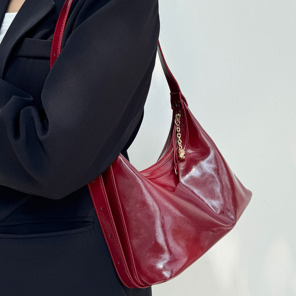 Vintage Soft PU Crescent Shoulder Bag with Adjustable Strap