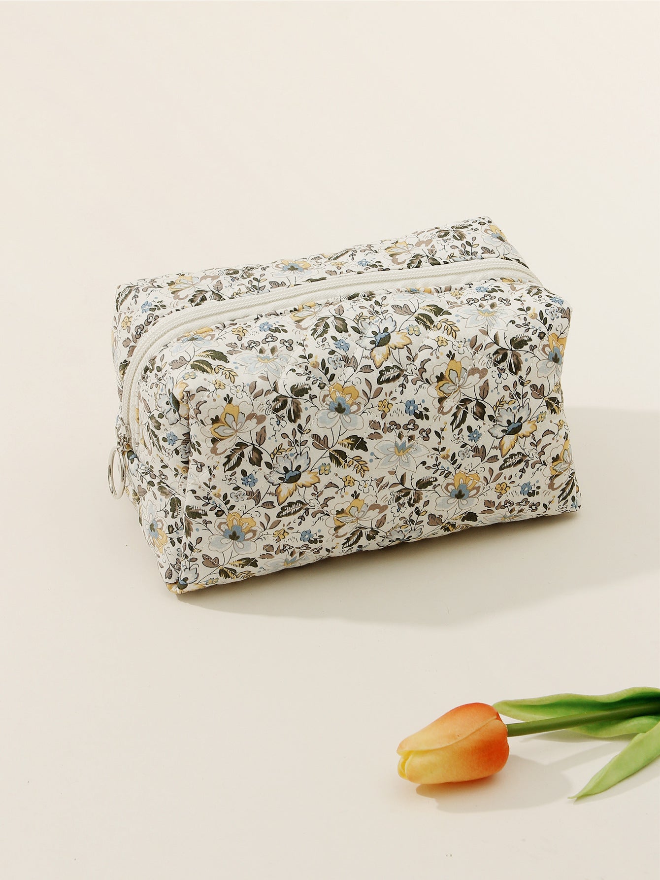 Small Floral Quilted Cotton Travel Cosmetic Bag
