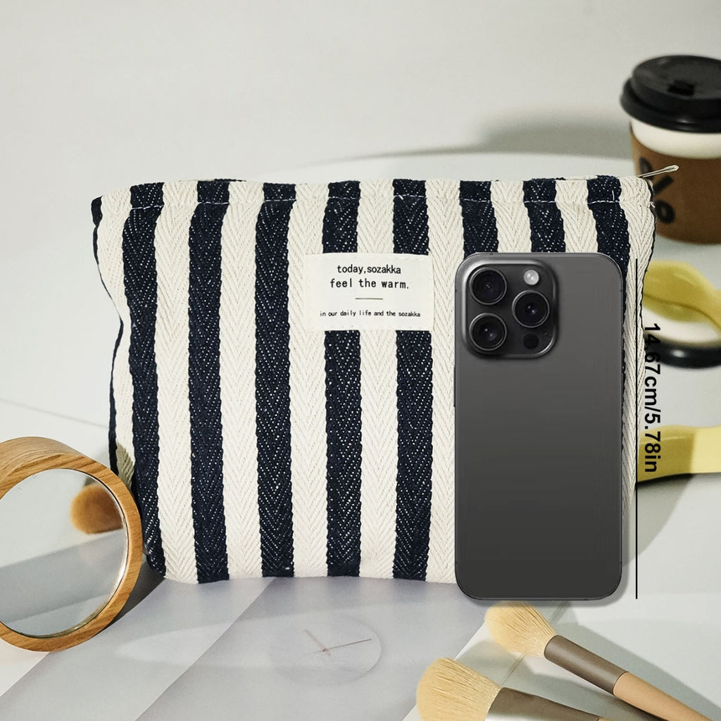 Striped Large Capacity Hand-Held Cosmetic Bag