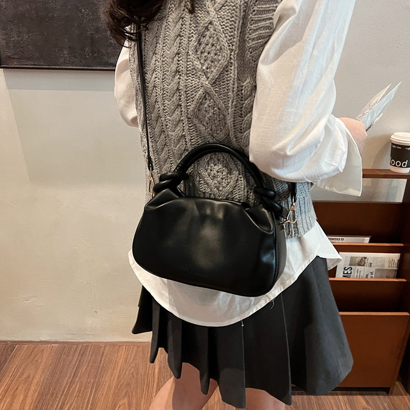 Soft PU Handbag with Knotted Handle and Crossbody Strap
