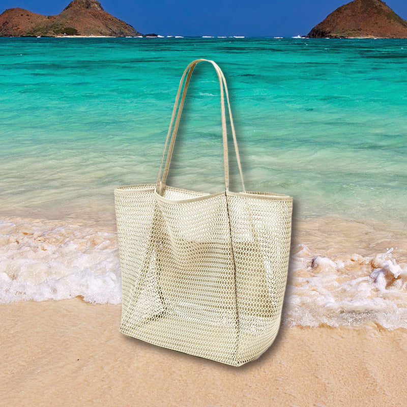 Caramel Mesh Beach Shoulder Tote Bag