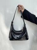Vintage Soft PU Crescent Shoulder Bag with Adjustable Strap