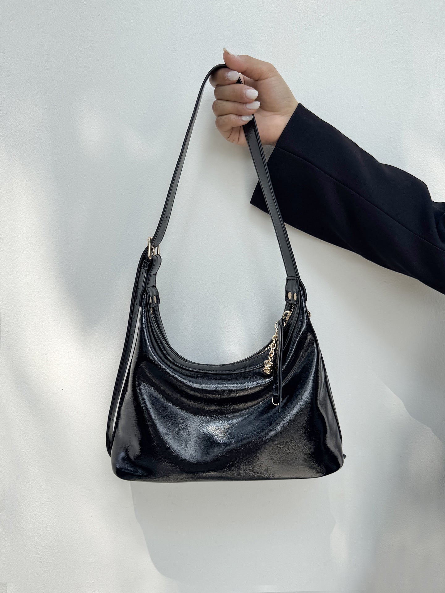 Vintage Soft PU Crescent Shoulder Bag with Adjustable Strap