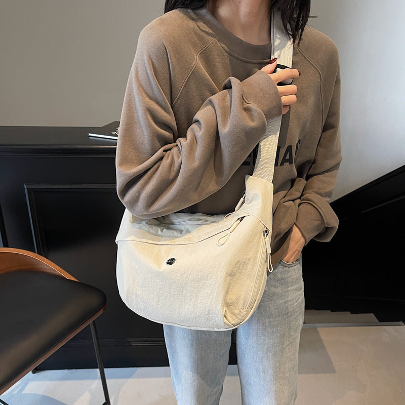 Japanese Simple Women'S Crossbody Bag Large Capacity Solid Color Versatile Dumpling Bag Lightweight Commuter Student Class Shoulder Bag