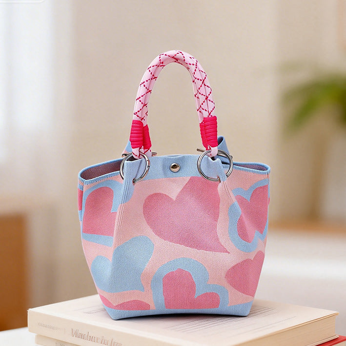 Cute Floral Print Braided Handle Tote Bag
