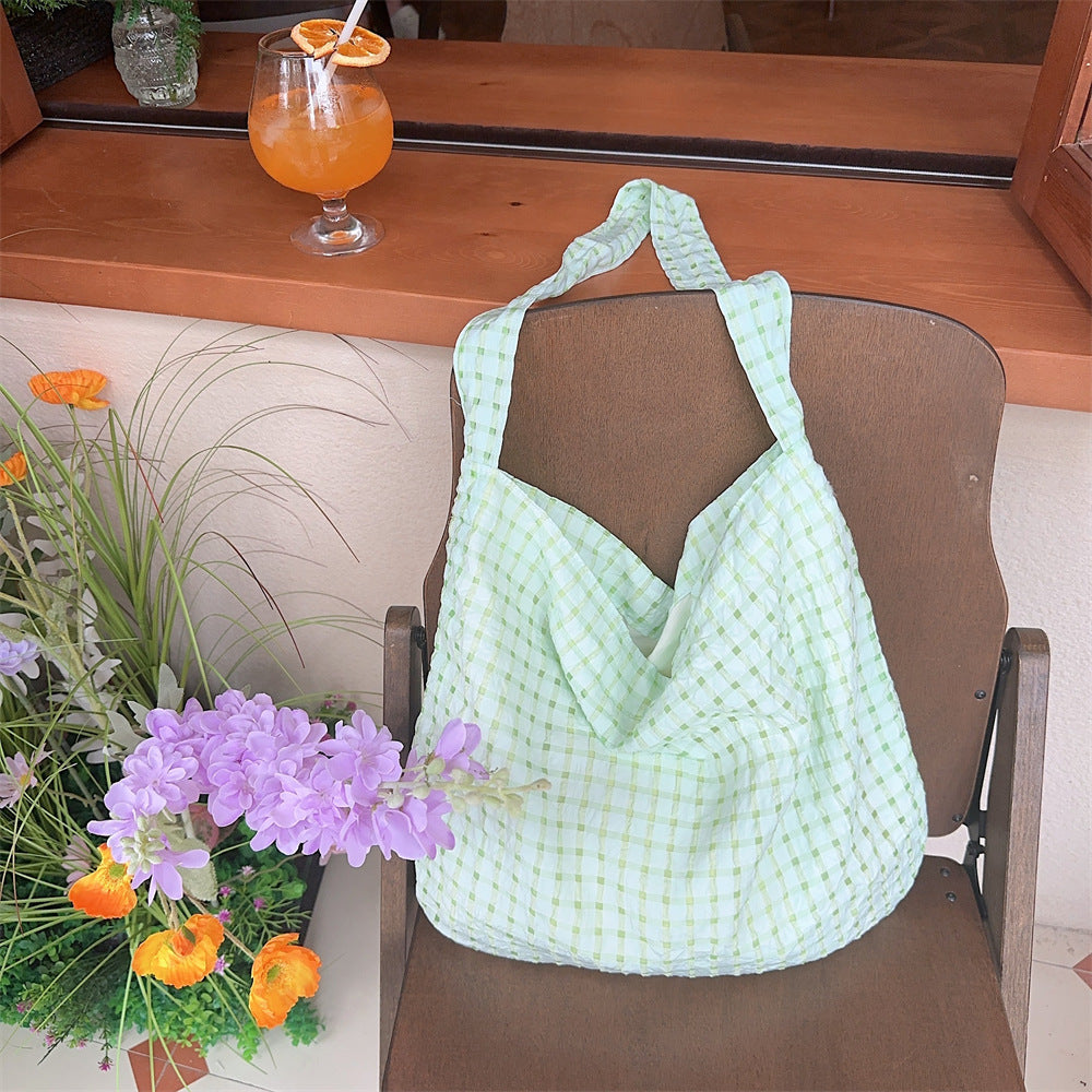 Hollow Bubble Plaid Canvas Crossbody Underarm Bag