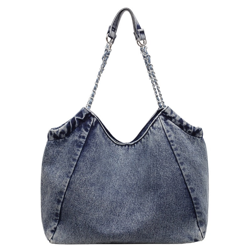 Cross-Border Denim Bag For Women 2025 New Fashion Chain Shoulder Crossbody Bag Large Capacity Commuter Tote Bag