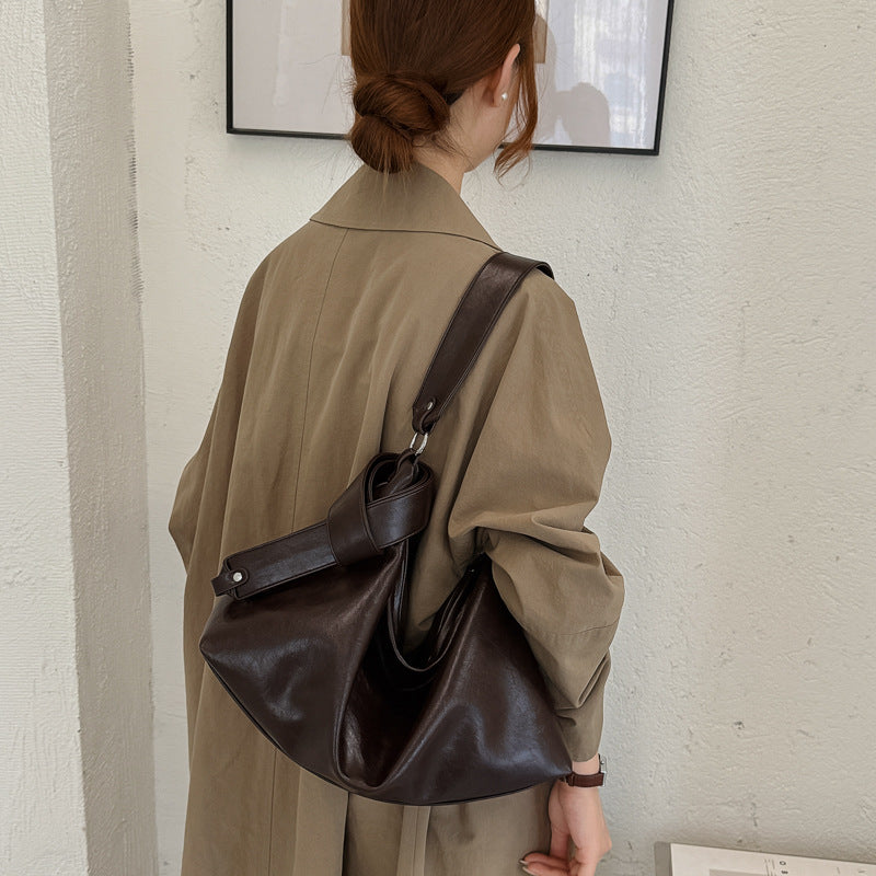 Slouchy PU Leather Hobo Bag with Statement Strap