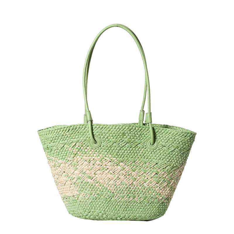 Colorful Large Straw Minimalist Handheld Natural Hollow Woven Beach Bag