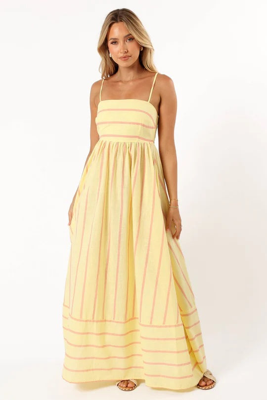 Striped Suspender Backless Large Swing Fresh Dress