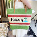 Striped Contrast Letter Embroidery Woven Beach Shoulder Bag