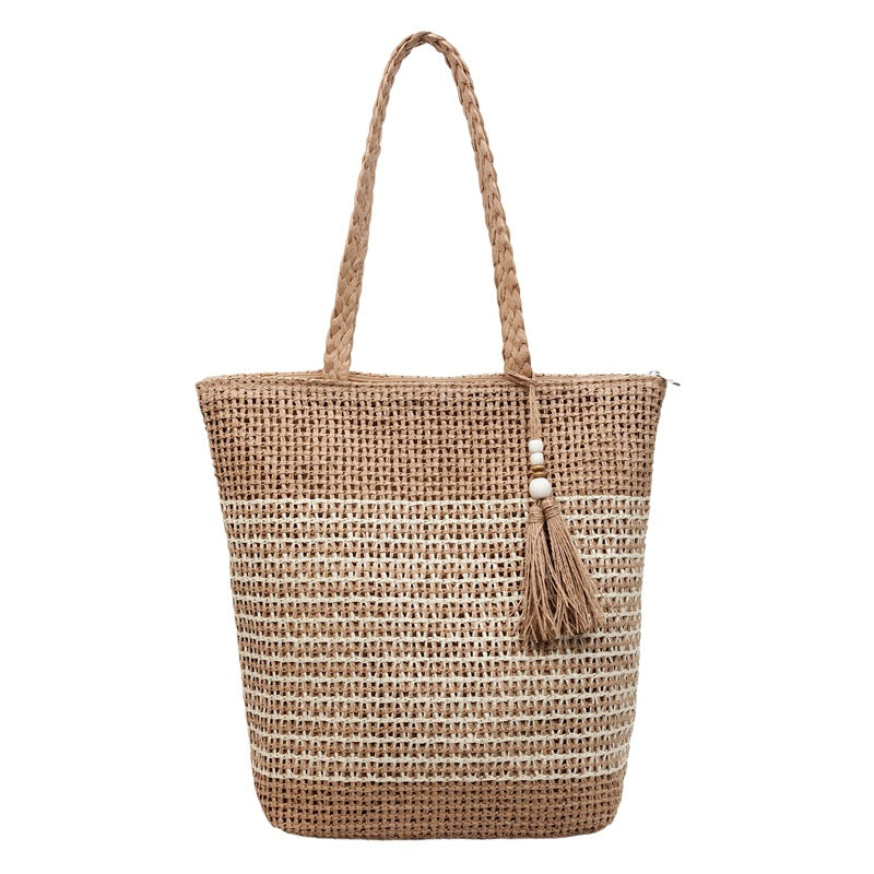 Women Lazy Woven 2026 New Tassel Straw Beach Large Shoulder Bag