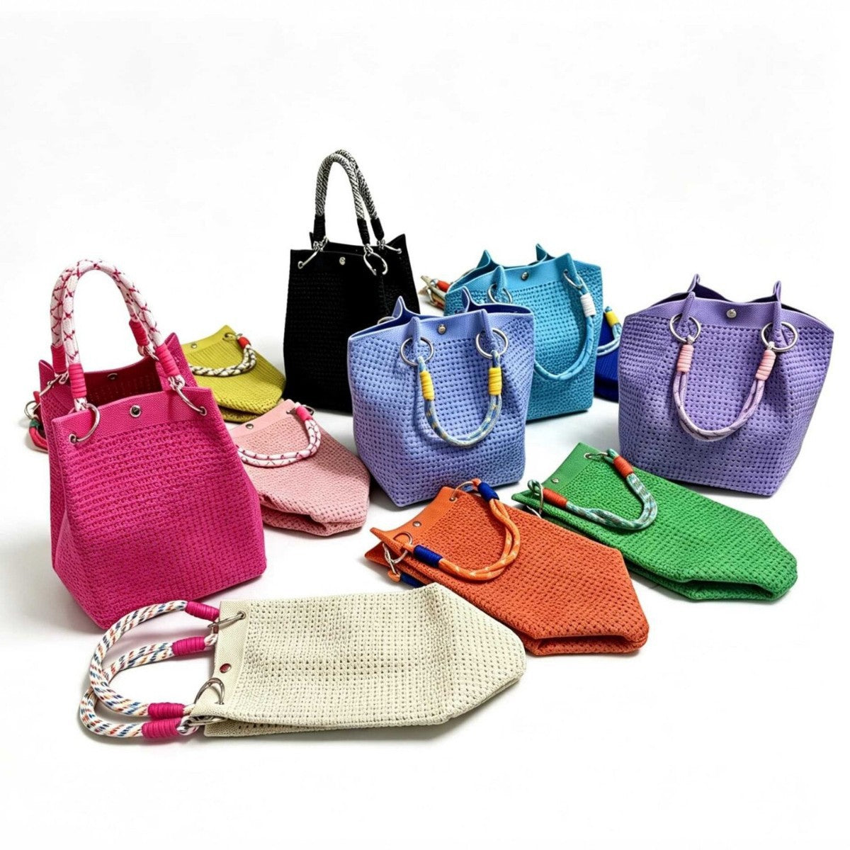 Colorful Crochet Knit Rope Handle Tote Bag