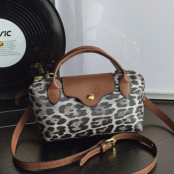 Mini Leopard Print Boston Snap Flap Bag