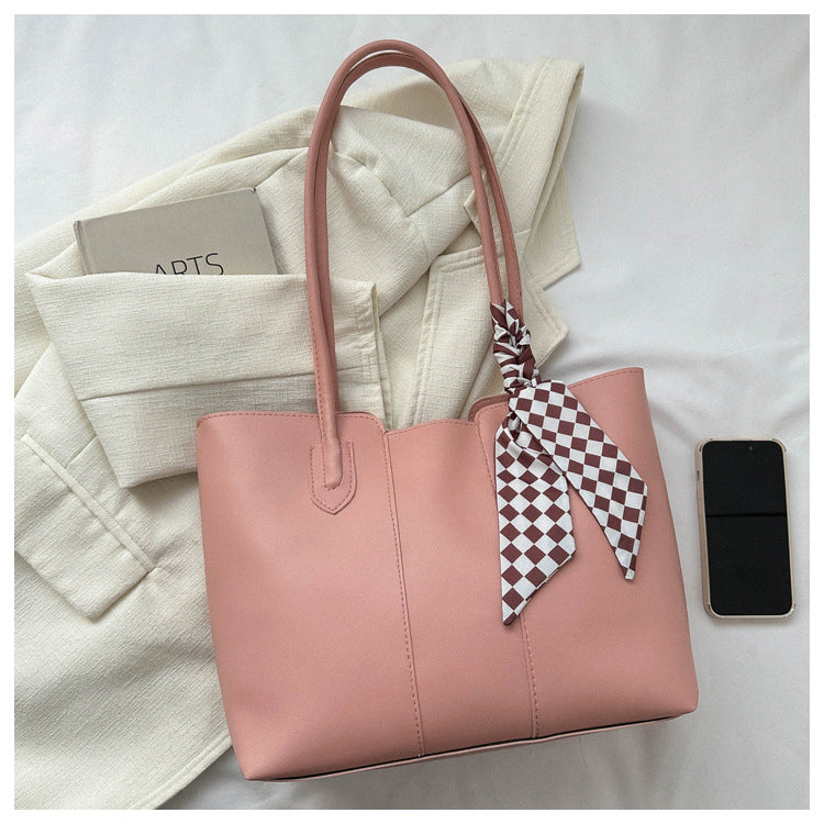 Minimalist PU Leather Tote Bag, Large Everyday Shoulder Handbag