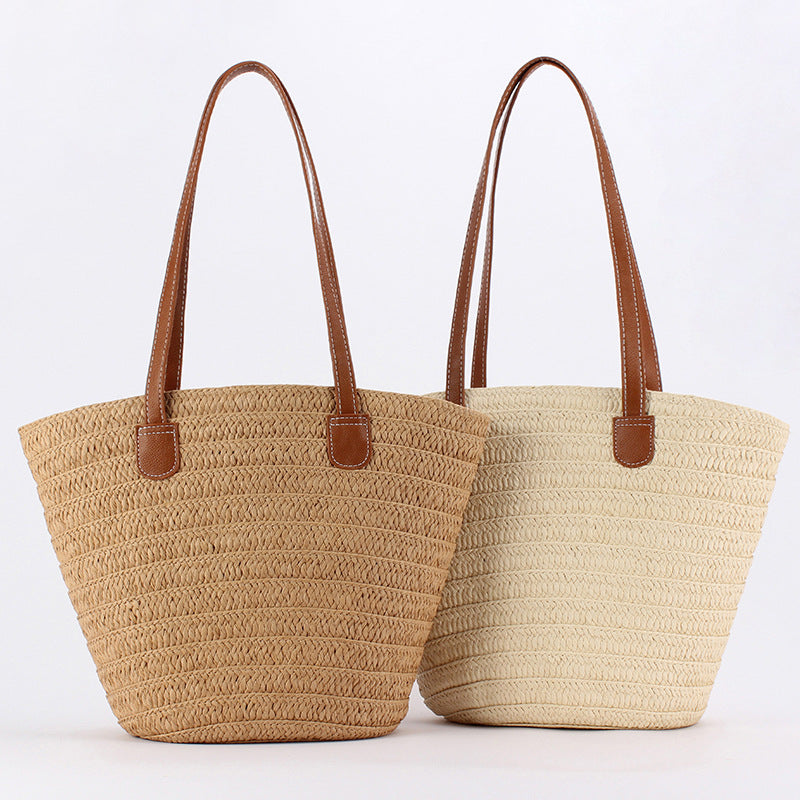 Women Forest Style Paper Rope Woven Large Capacity Beach Shoulder Bag