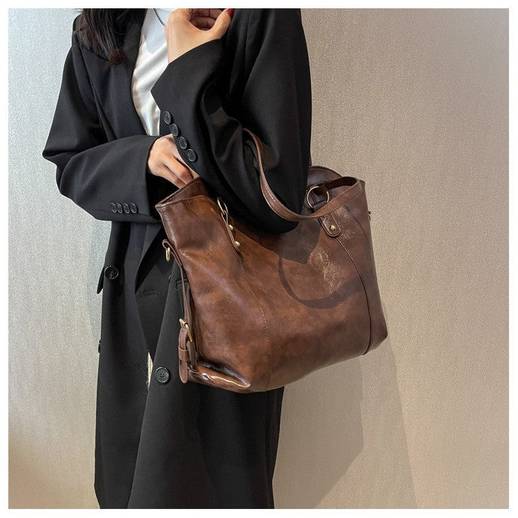 Vintage PU Leather Large Capacity Shoulder Handbag Tote Bag