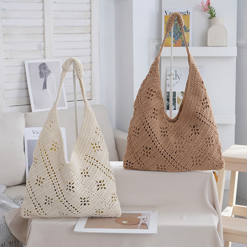 Women Daisy Flower Straw Woven Portable Shoulder Beach Vacation Bag