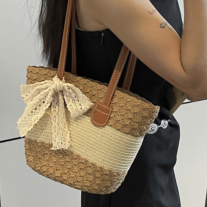 Women 2026 Spring New Woven Straw Handheld Shoulder Cotton Rope Tote Bag