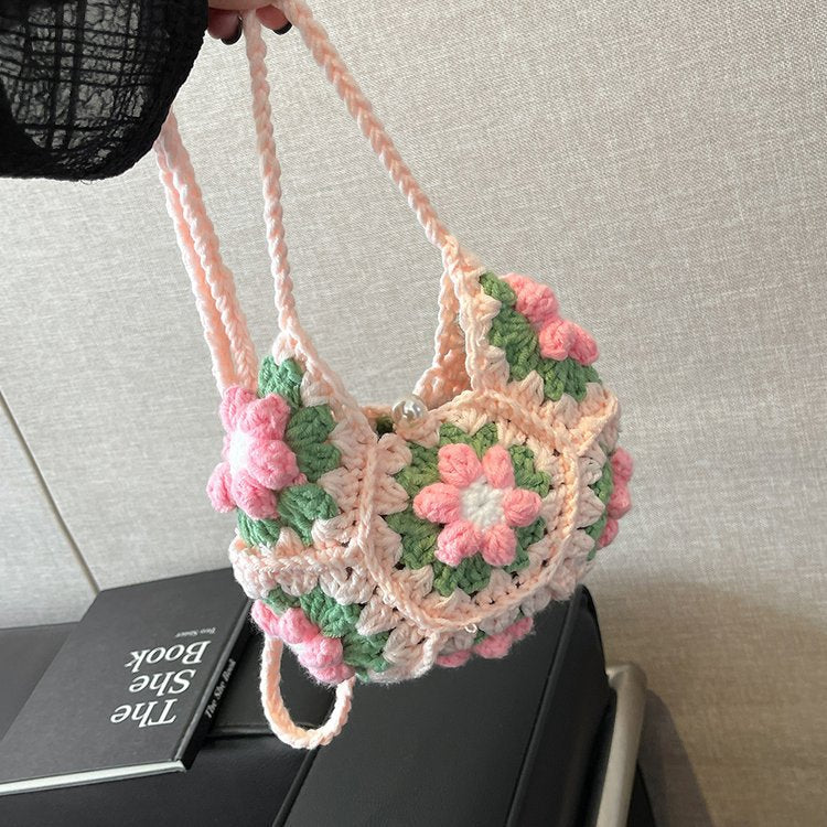 Women Hand Crocheted Granny Square Floral Shoulder Crossbody Bag