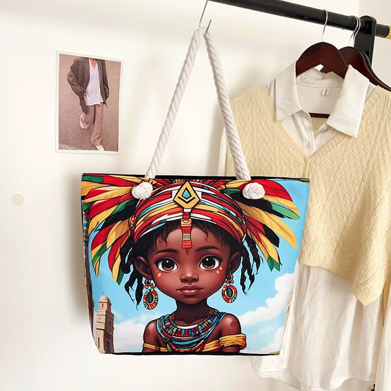 High-End Ethnic Canvas Hemp Rope Armpit Tote