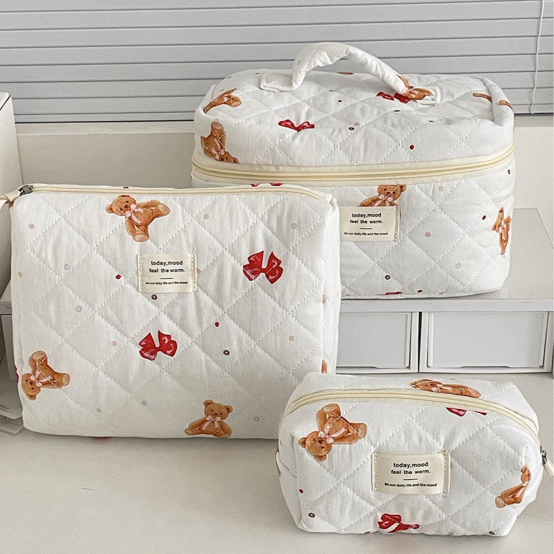 Multi-Pattern Palace Quilted Cosmetic Clutch and Octagonal Set