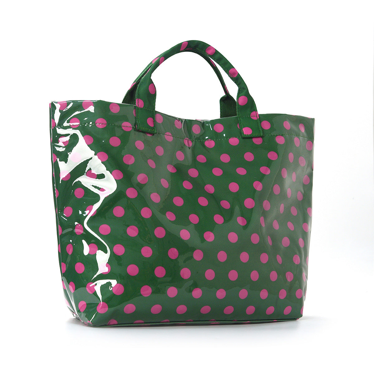 Polka Dot Contrast Color Tote Bag Waterproof Pvc Large Capacity Handbag Women'S Travel Storage Large Capacity Tote Bag