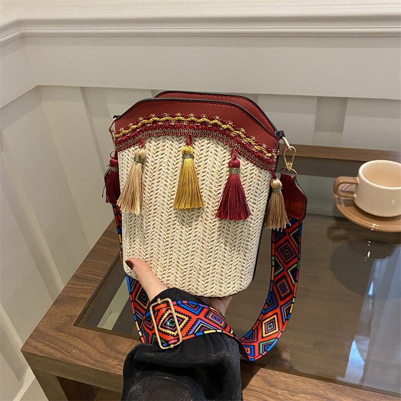 High-End Ethnic Woven Bucket Shoulder Bag