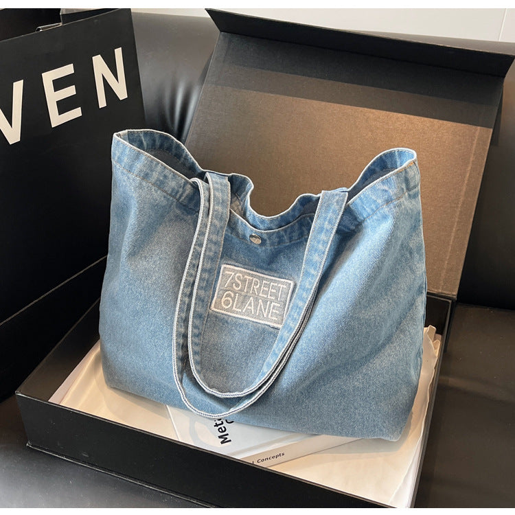 New Denim Shoulder Large Shopping Mom Artistic Student Commute Bag