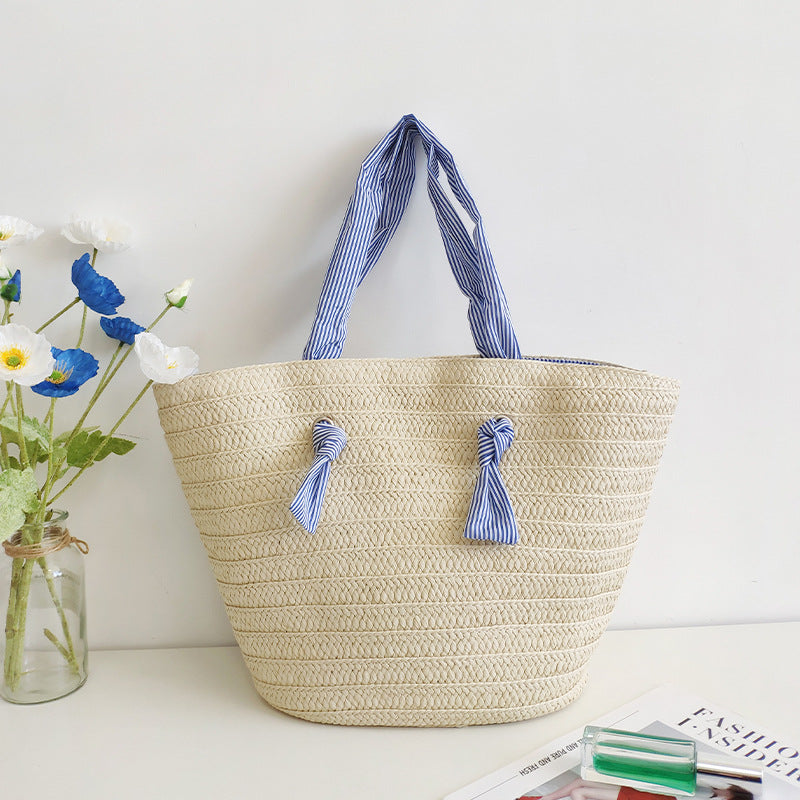 Single-Shoulder Paper-Braided Straw Beach Tote
