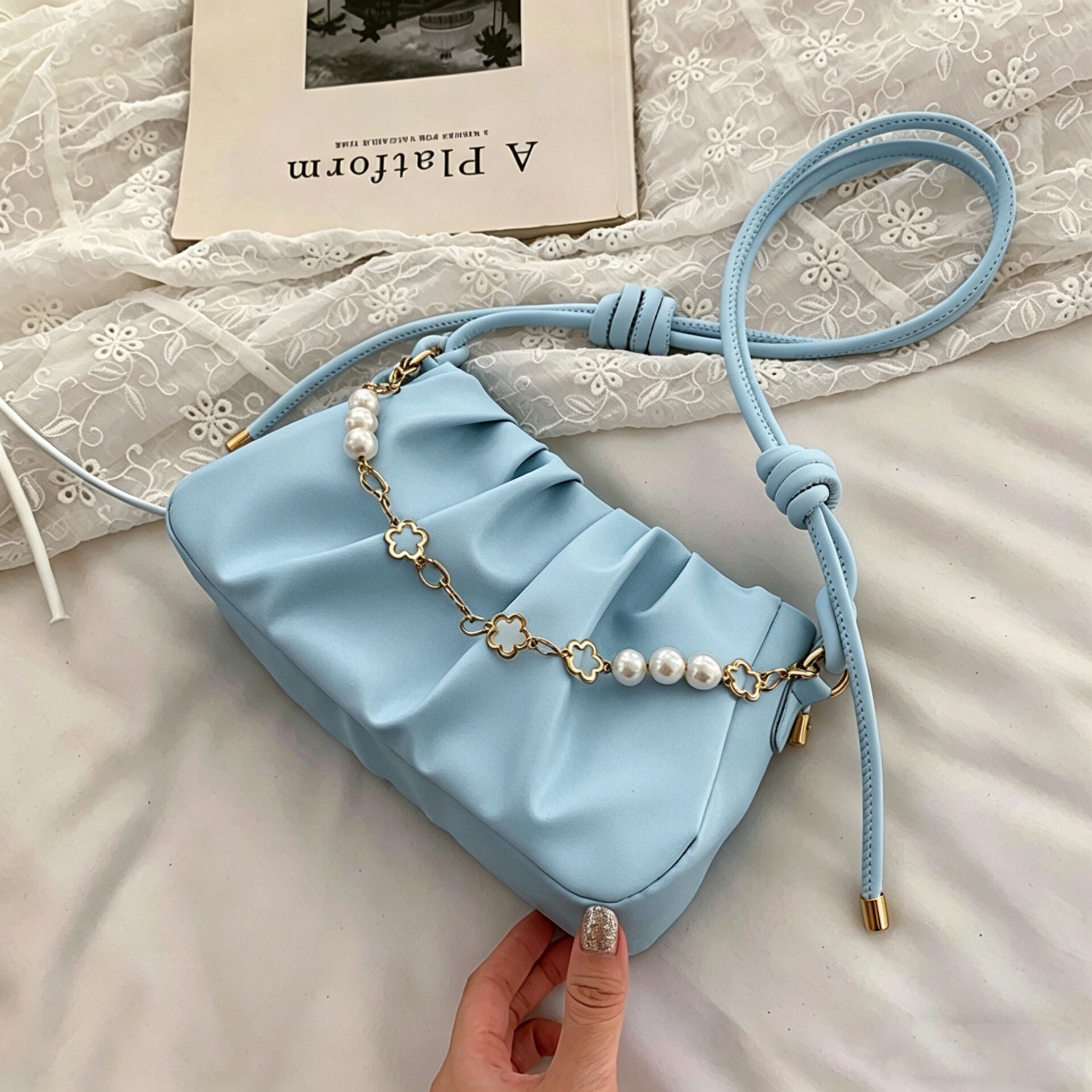 Hobo Purse Chain Strap Ruched Shoulder Handbag for Everyday