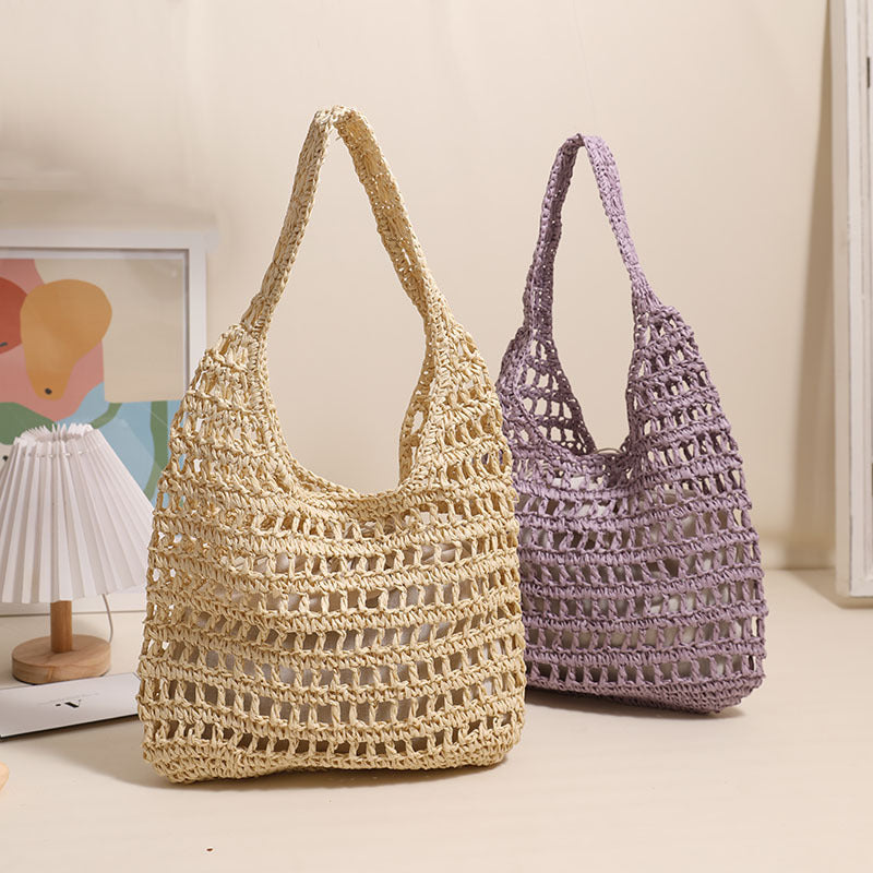 Large Shoulder Straw New Hollow Tote Handheld Woven Beach Bag