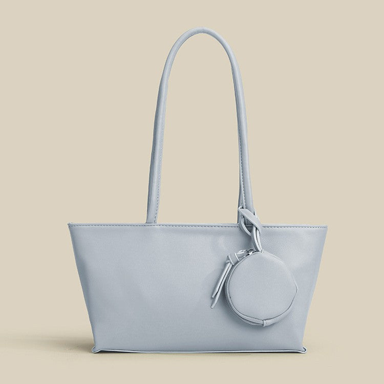 Minimalist PU Leather Shoulder Tote Bag with Coin Pouch