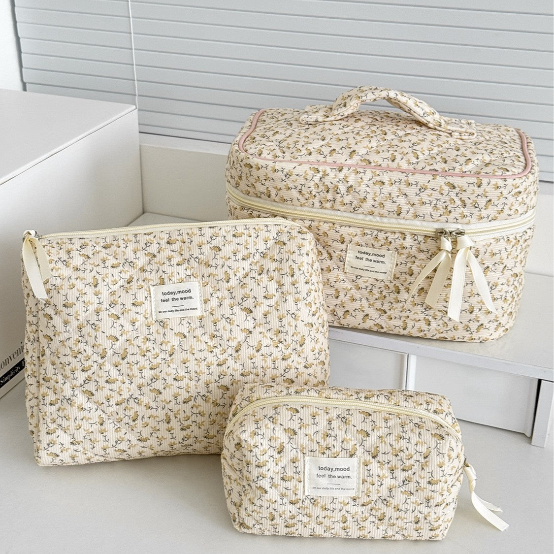 Corduroy All-Over Floral Cosmetic Bag