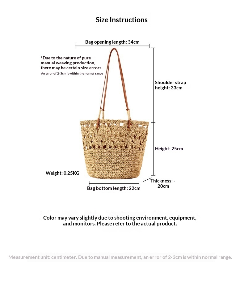 Crochet Paper Openwork Floral Shoulder Straw Tote Bag