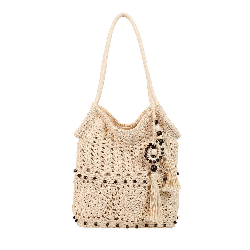 Simple Crochet Large Capacity Beach Resort Style Shoulder Commuter Bag