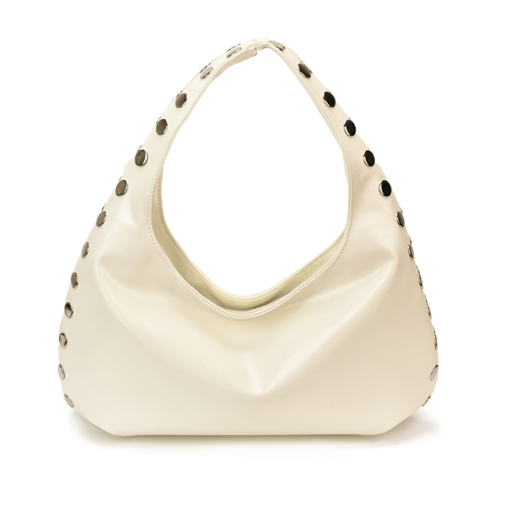 Glossy Hobo Shoulder Bag with Bold Metal Stud Detailing